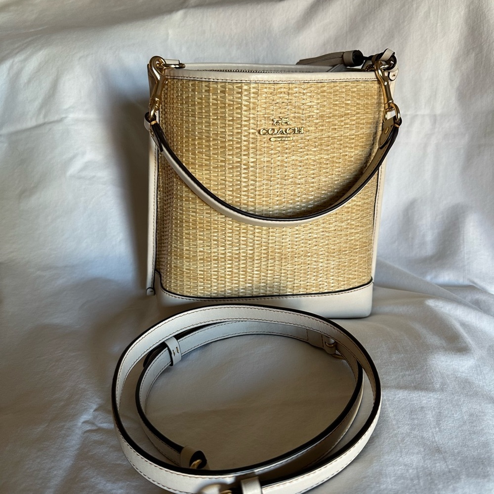 Coach Purse. Cream leather with woven body.